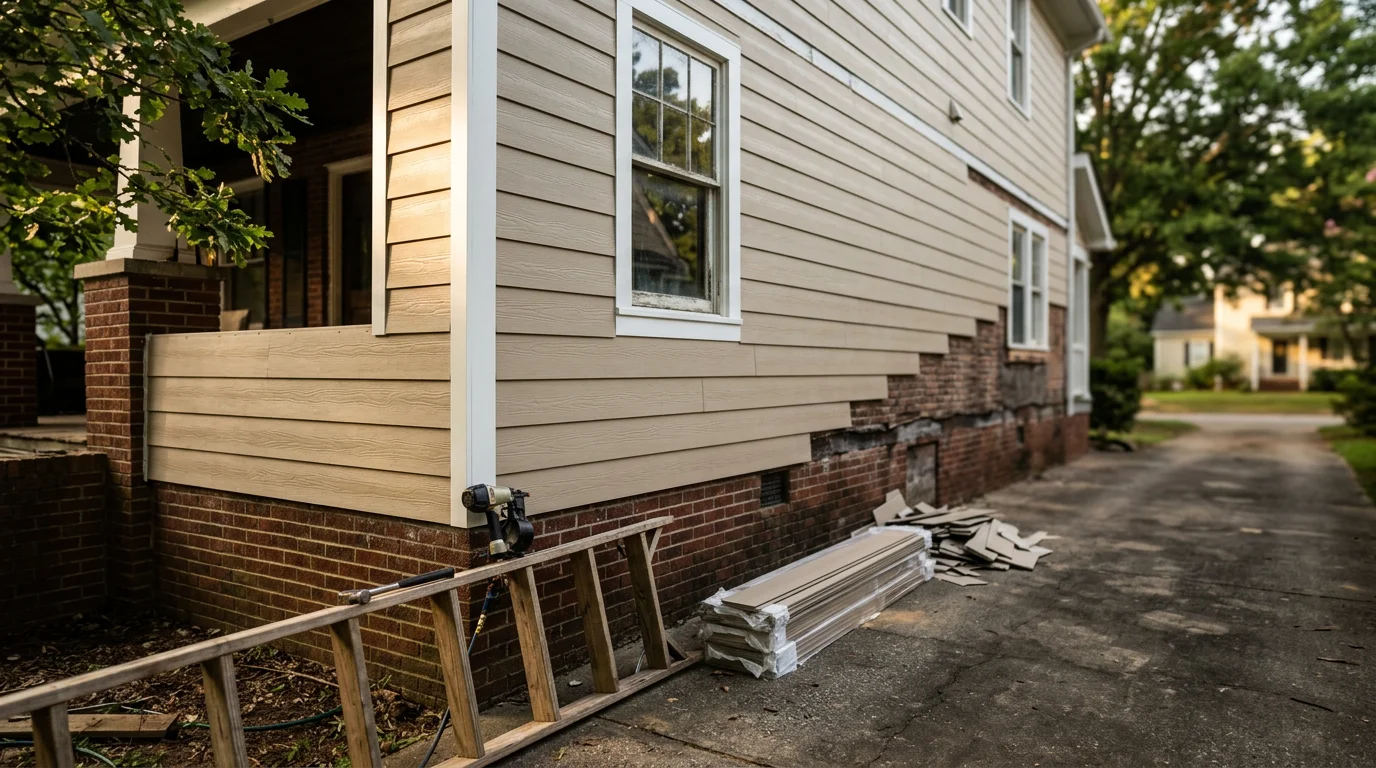 New siding installation on a residential home exterior