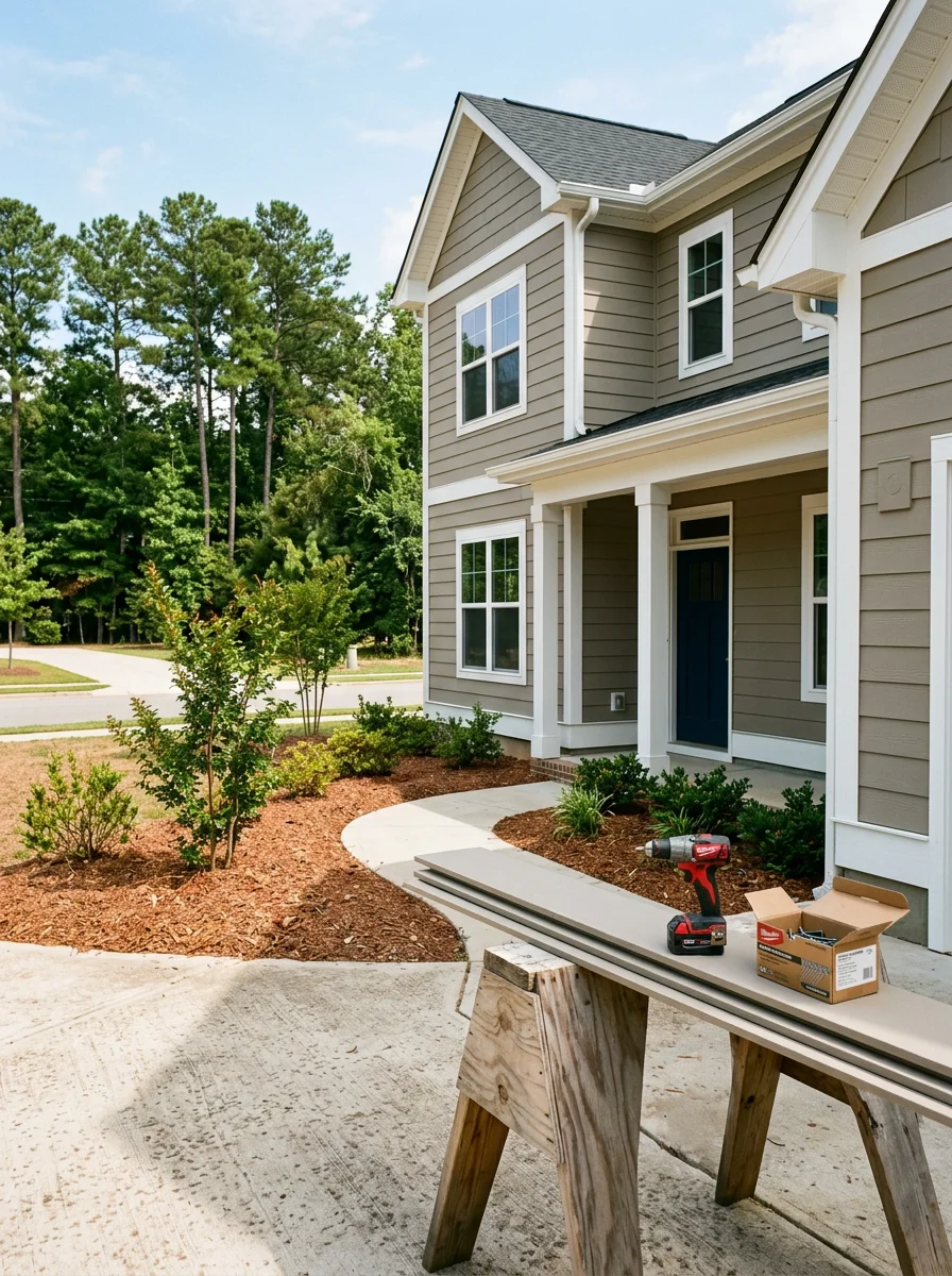 Exterior siding and trim on a newer house in Holly Springs, NC