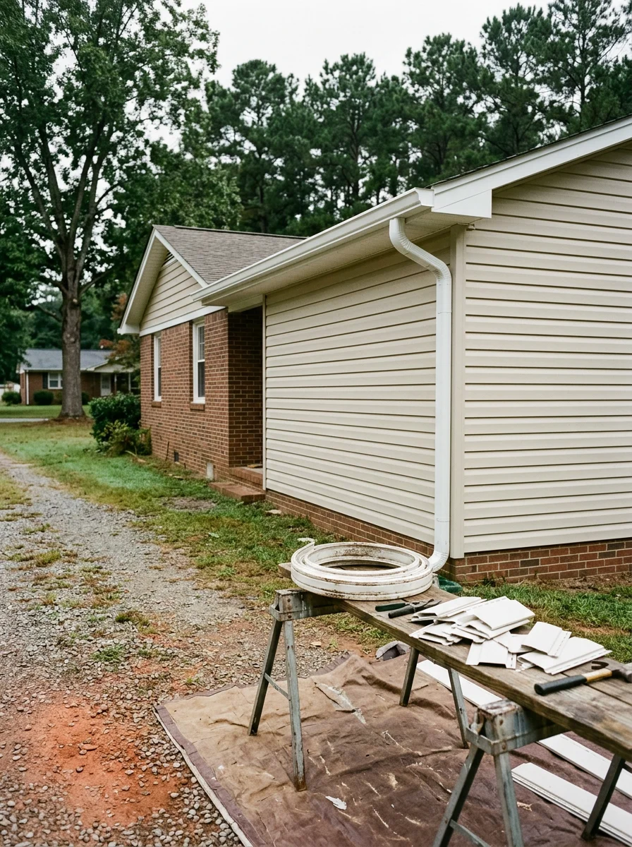Residential siding and gutter work on a home in Johnston County, North Carolina