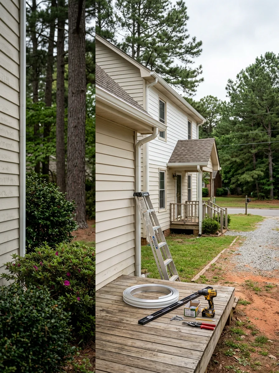 Gutter and siding repair on a Wendell, NC house